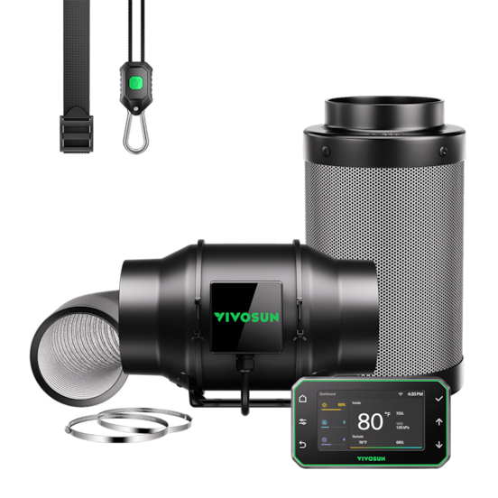 Smart Air Filtration PRO G6 Kit 6", AeroZesh G6 Inline Duct Fan w/GrowHub E42A+ Temperature Humidity WiFi-Controller, Carbon Filter & Ducting, Cooling & Ventilation for Grow Tent, Hydroponics