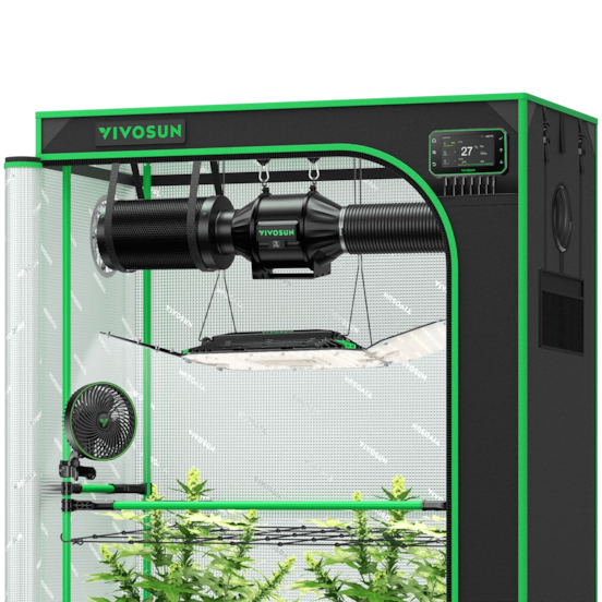 Smart Grow Tent Kit Pro 2x4, 2-Plant Complete System, with WiFi E42A+ Controller, 200W AeroLight Wing LED Grow Light, 4-inch AeroZesh T4 Ventilation Combo, and AeroWave E6 Gen2 Clip-on Fan