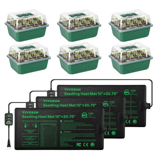 Seedling Combo w/ 3-Pack 10"x20.75" Heat Mat and 6-Pack Seed Starter Trays