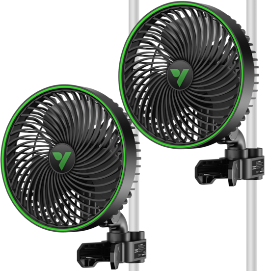 2-Pack AeroWave E6 Gen2, Grow Tent Clip Fan 6”, EC Motor, Smart Control, Powerful Oscillating Fan, Black
