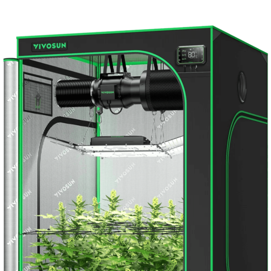 Smart Grow Tent Kit GIY-SGS-44 4x4, 4-Plant Complete System, with WiFi E42A Controller, 2x 200W AeroLight Wing SE LED Grow Light, and 6-inch AeroZesh G6 Ventilation Combo