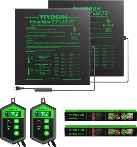 Seedling Heat Mat Digital Thermostat Combo 20″ x 20.75″ 2-Pack