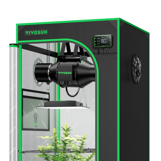 Smart Grow Tent Kit GIY-SGS-22 2x2, 1-Plant Complete System, with WiFi E42A Controller, 100W AeroLight SE LED Grow Light, and 4-inch AeroZesh G4 Ventilation Combo