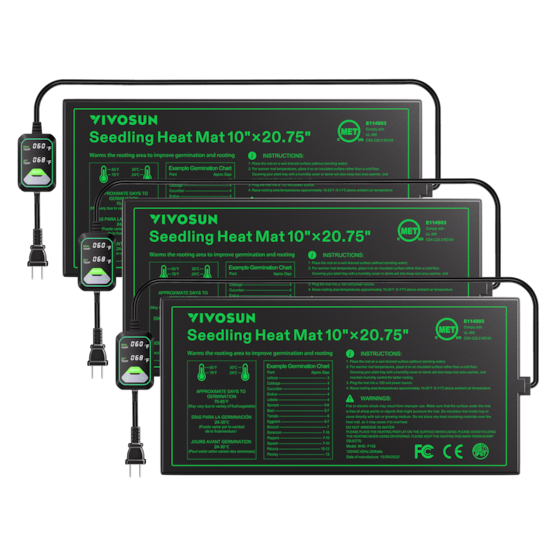 Seedling Heat Mat with Dual Digital Display Thermostat, 10" x 20.75" Black Warm Hydroponic Heating Pad for Seed Germination, 3 Pack