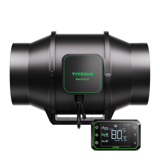 AeroZesh S6 Inline Fan 6″ with E42A Temp. Humidity WiFi Controller, PWM-Controlled EC Fan for Grow Tent Ventilation