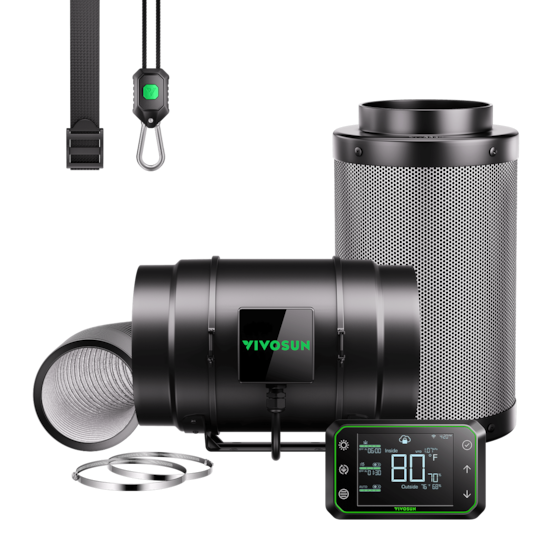 Smart Air Filtration Kit Pro 8″, AeroZesh G8 Inline Fan with E42A Temp. Humidity WiFi Controller, Carbon Filter & Ducting Combo