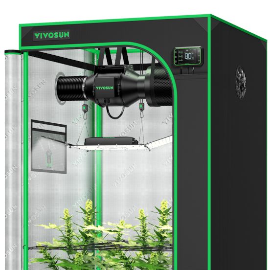 Smart Grow Tent Kit GIY-SGS-33 3x3, 3-Plant Complete System, with WiFi E42A Controller, 200W AeroLight Wing SE LED Grow Light, and 4-inch AeroZesh G4 Ventilation Combo