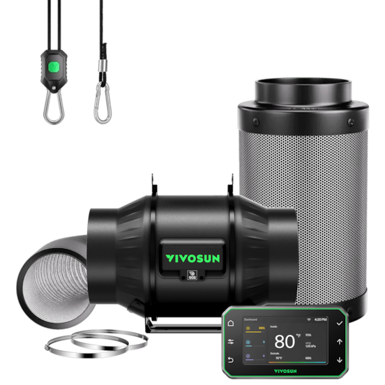 Smart Air Filtration PRO Kit 6", AeroZesh T6 Inline Duct Fan with GrowHub E42A+, Temperature Humidity Controller, Carbon Filter & Ducting Ventilation System for Grow Tent, Hydroponics