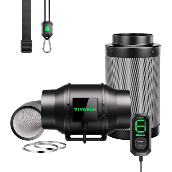 Smart Air Filtration Kit 6″, AeroZesh G6 Inline Fan with E12 Speed Controller, Carbon Filter & Ducting Combo