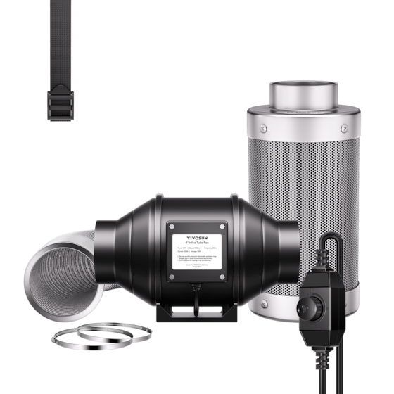 Air Filtration Kit R4 4″, Inline Fan R4 with Variable Speed Controller, Carbon Filter & Ducting Combo