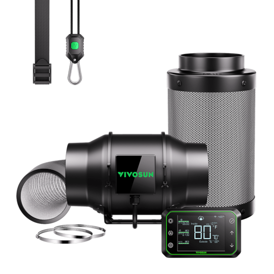 Smart Air Filtration Kit Pro 6″, AeroZesh G6 Inline Fan with E42A Temp. Humidity WiFi Controller, Carbon Filter & Ducting Combo