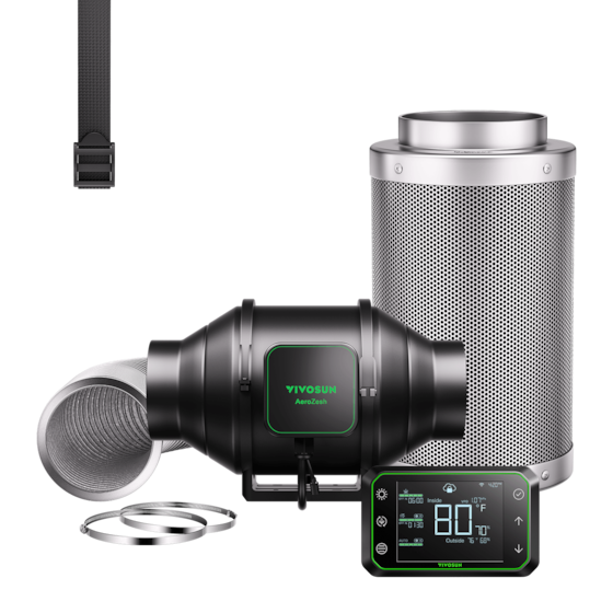 Smart Air Filtration Kit Pro 4″, AeroZesh S4 Inline Fan with E42A Temp. Humidity WiFi Controller, Carbon Filter & Ducting Combo
