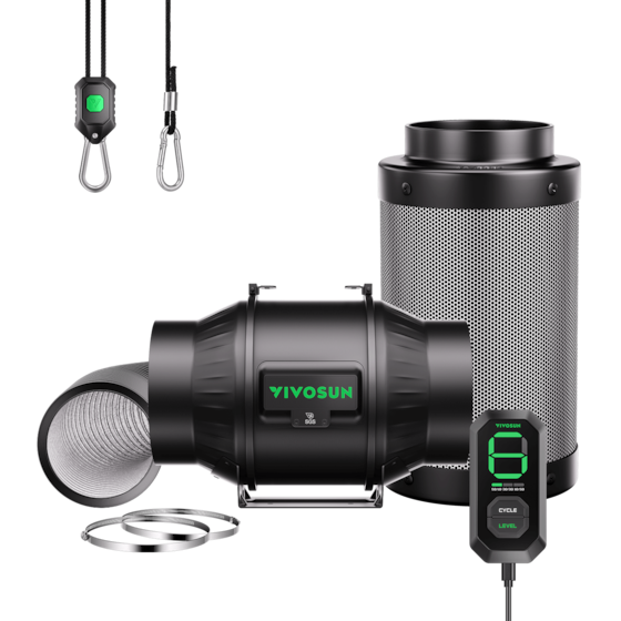 Smart Air Filtration Kit 6″, AeroZesh T6 Inline Fan with E12 Speed Controller, Carbon Filter & Ducting Combo