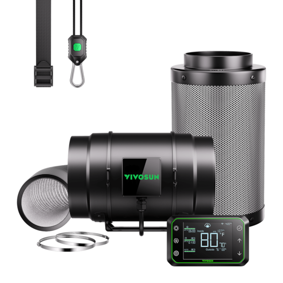 Smart Air Filtration Kit Pro 8″, AeroZesh G8 Inline Fan with E42A Temp. Humidity WiFi Controller, Carbon Filter & Ducting Combo