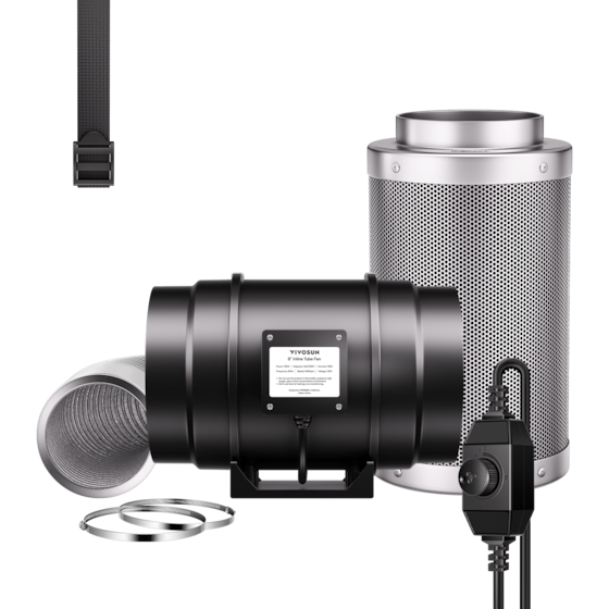 Air Filtration Kit R8 8″, Inline Fan R8 with Variable Speed Controller, Carbon Filter & Ducting Combo