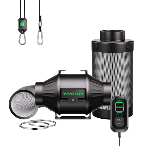 Smart Air Filtration Kit 4″, AeroZesh T4 Inline Fan with E12 Speed Controller, Carbon Filter & Ducting Combo