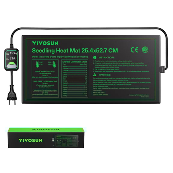 Anzucht-Heizmatte mit digitalem Dual-Display-Thermostat, 25x53 cm schwarze Wärmematte für die Keimung von Samen