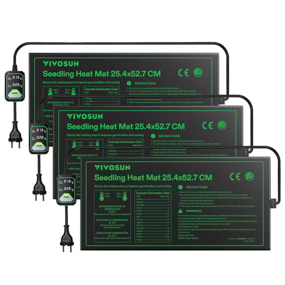 Anzucht-Heizmatte mit digitalem Dual-Display-Thermostat, 25x53 cm schwarze Wärmematte für die Keimung von Samen, 3er-Pack