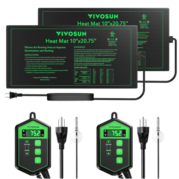 10″x20.75″ Seedling Heat Mat and Digital Thermostat Combo Set MET Standard, 2 Pack