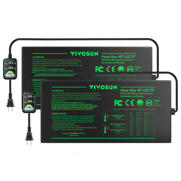 Seedling Heat Mat with Dual Digital Display Thermostat, 48" x 20.75" Black Warm Hydroponic Heating Pad for Seed Germination 2 Pack