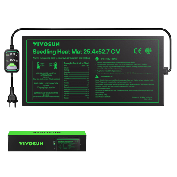 Anzucht-Heizmatte mit digitalem Dual-Display-Thermostat, 25x53 cm schwarze Wärmematte für die Keimung von Samen