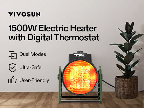 Kirumie Greenhouse Heater with Digital Thermostat, 1500W 2024 Electric Heater Portabl