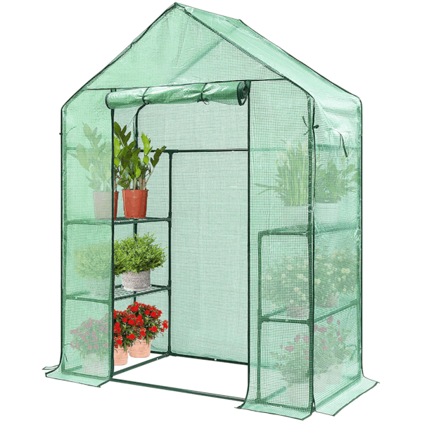 VIVOSUN 57x57x77-Inch Transparent Walk-in Green House with Window and Anchor Plant Garden Hot House 2 Tiers 8 Shelves 