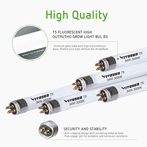 VIVOSUN 5-Pack 4' FT T5 Fluorescent Grow Light Bulbs High Output Tube Lamp 54W 