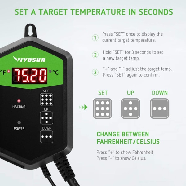 VIVOSUN Digital Seedling Heat Mat Thermostat Temperature Controller 68-108°F 