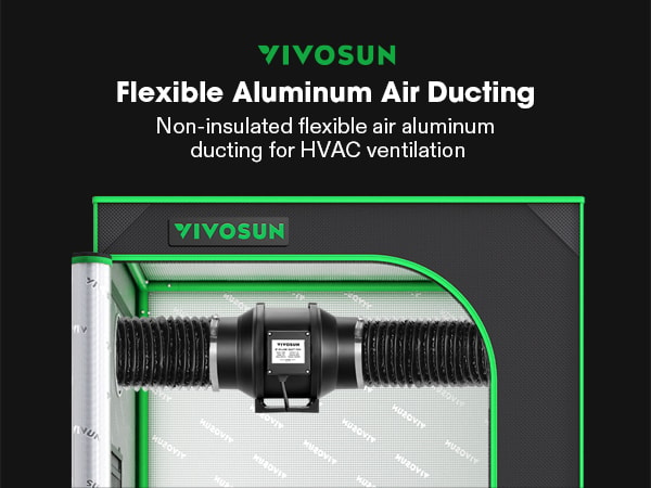 VIVOSUN 6 Inch 8 Feet Black Non-Insulated Flex Air Aluminum Ducting for  Ventilation w/ 2pcs 6 Inch Stainless Steel Clamps