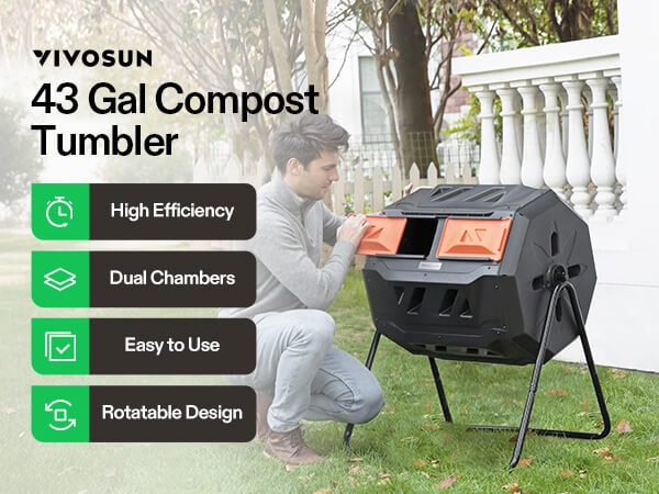 Outdoor Tumbling Composter Dual Rotating Batch Compost Bin, deals 43 Gallon