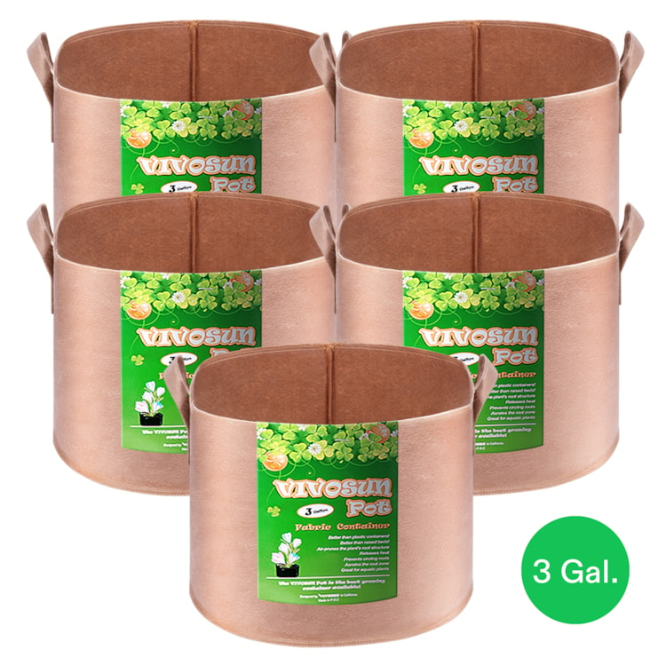 VIVOSUN 3 Gallon Grow Bags 5-Pack Black Thickened Nonwoven Fabric Pots with  Handles