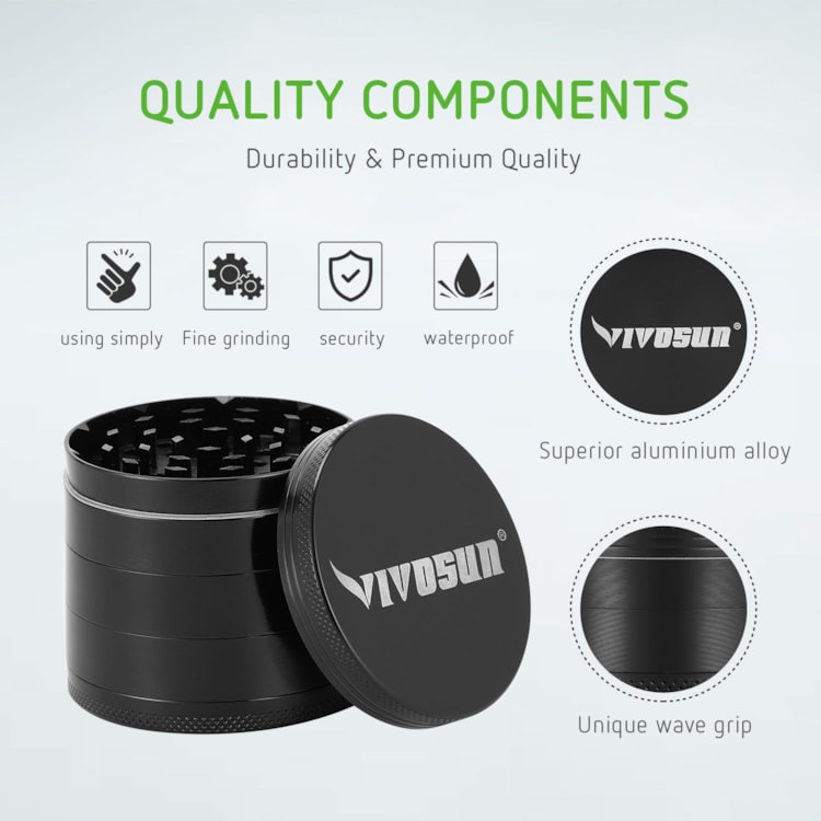 VIVOSUN 2.5 4 Pieces Black Herb Grinder Aluminium Spice Grinder