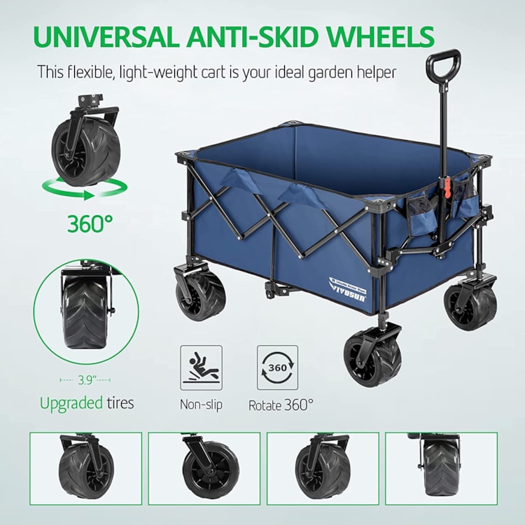 Steel Frame for Beach Park Camping Patio Compact Wheels Blue VINGLI Portable Collapsible Utility Wagon,Sturdy Outdoor Folding Garden Sports Shopping Cart 