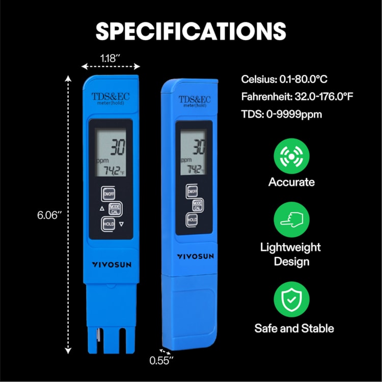 Hofun TDS Meter, 3 in 1 TDS, EC & Temperature Meter, Accurate & Reliable  PPM Meter