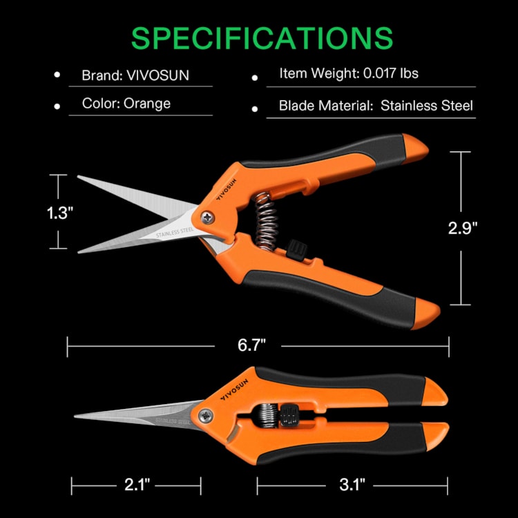 VIVOSUN 6.5 Inch Gardening Scissors Hand Pruner Pruning Shear with Straight  Stainless Steel Blades Orange 1-Pack