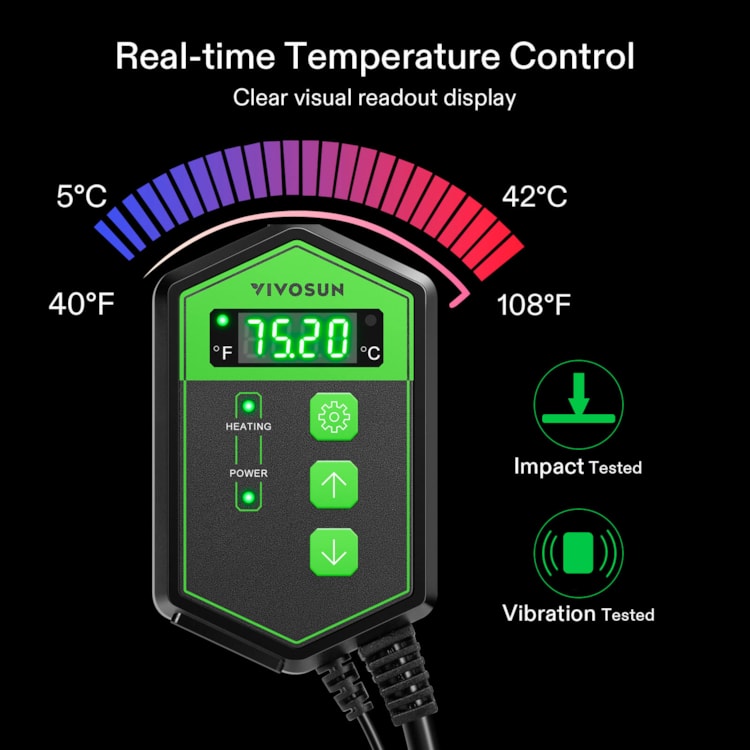 VIVOSUN Digital Heat Mat Thermostat Temperature Controller 40–108 ºF for  Seedlings, Germination, Rooting, Fermentation and Reptiles