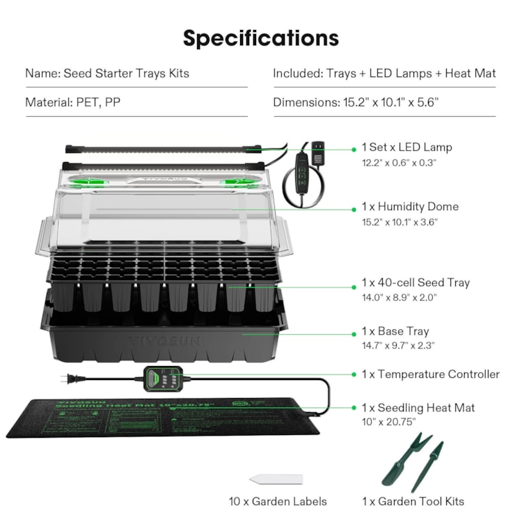 Snagshout  $12.5 Seed Starter Tray, 40 Cells Seed Starter Kit with  Seedling Heat Mat, Germination Tray with Humidity Control Domes, Cloning  Kit, Propagation and Germination Station, Heat Mat for Plants Starter Kit