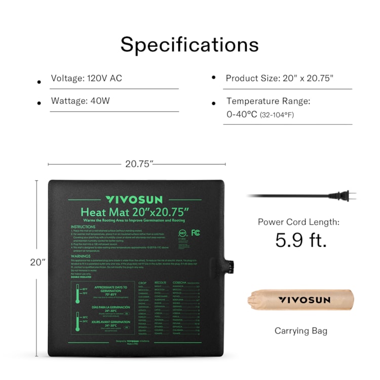 VIVOSUN Seedling Heat Mat Digital Thermostat Combo 20x20