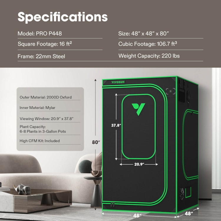 VIVOSUN Gray 4x4 Grow Tent, VST-G448 Upgraded Professional Mylar Hydroponic  Tent 48 x 48 x 80