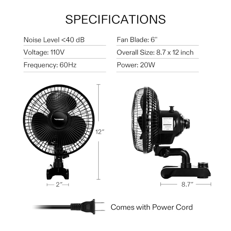 VIVOSUN 6 Inch Clip-On Fan with 