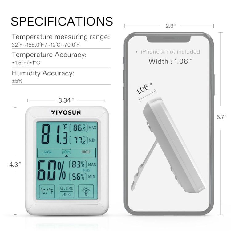 VIVOSUN 2Packs Indoor Digital Thermometer Hygrometer Temperature HumidityMeterUS 