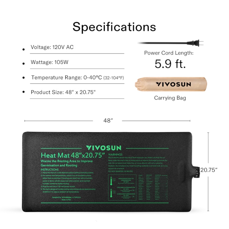 VIVOSUN Durable Waterproof Seedling Heat Mat Warm Hydroponic Heating Pad 20 x 20 MET Standard 