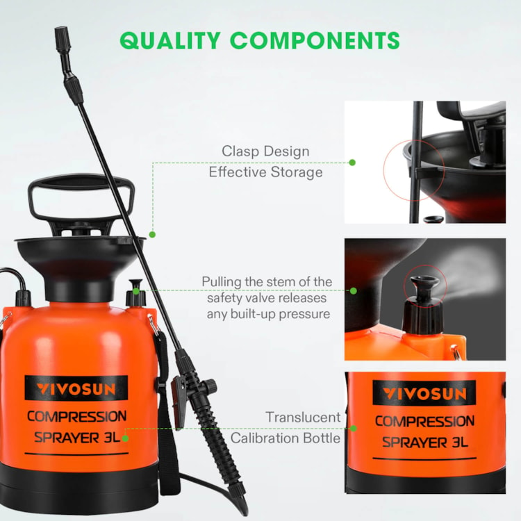 0.8-3L Hand Pressure Sprayer Air Pump Spray Bottle for Gardening Car  Cleaning Disinfection Water Sprayer