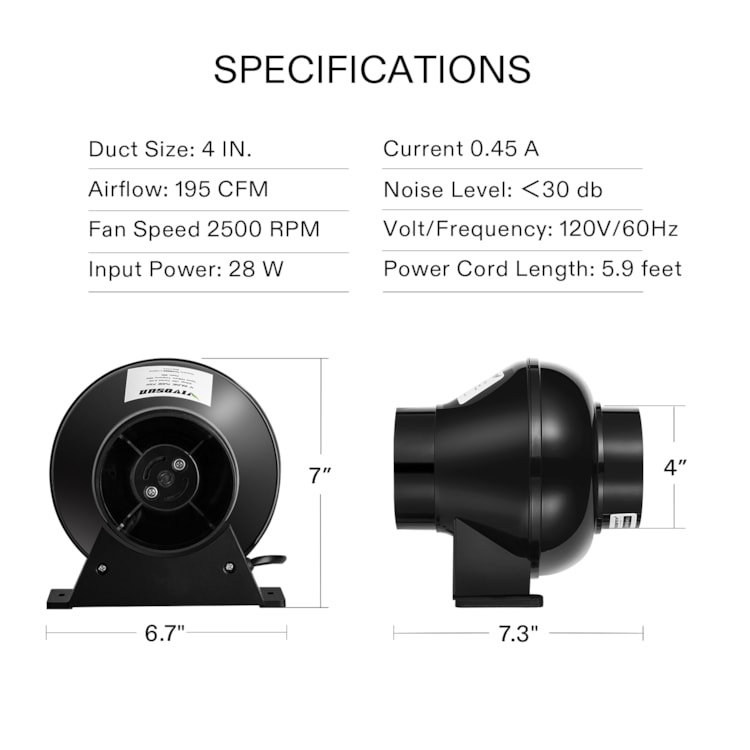 VIVOSUN 4 Inch Duct Booster Inline Blower Fan Blower Exhaust Ducting Ventilation 