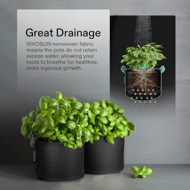 VIVOSUN 5 Pcs Grow Bags Fabric Plant Pots Nursery Soil Bag w/ Handles 10 Gallon 