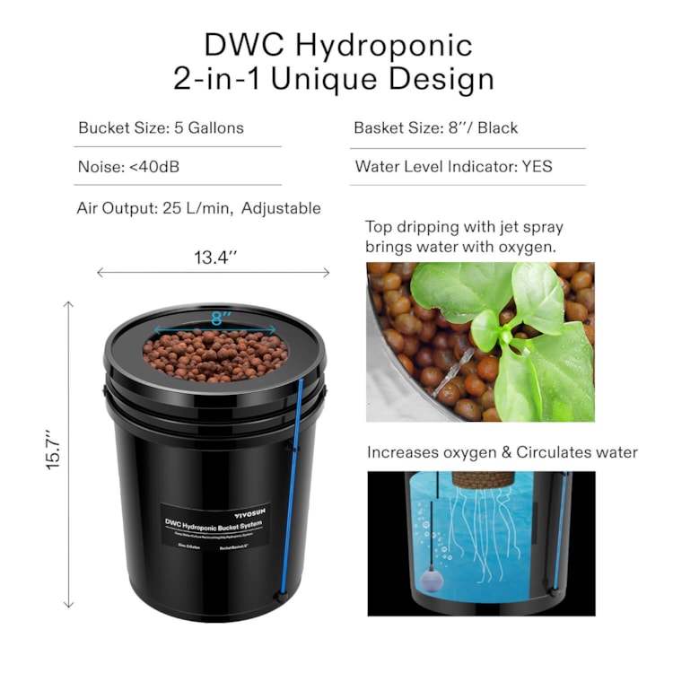 Hydroponic DWC 5 Gallon Square Bucket with Lid & Net Pot (4or 6) - 6 Pack