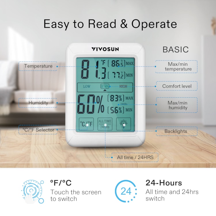 VIVOSUN 2Packs Indoor Digital Thermometer Hygrometer Temperature HumidityMeterUS 