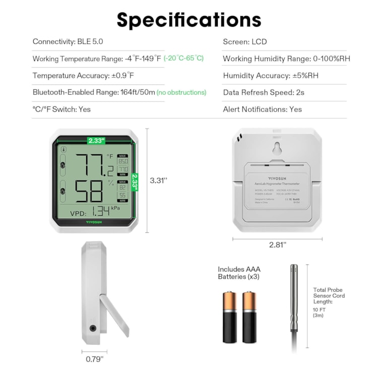 Thermomètre Wifi Hygromètre Smart Humidity Temperature Sensor Gauge avec  Application Notification Alert Pour