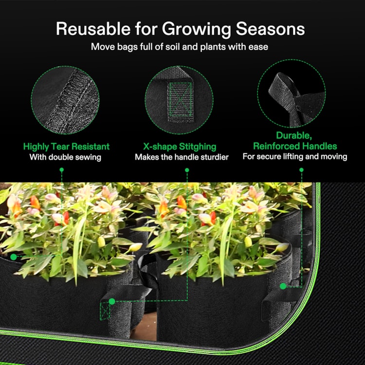 VIVOSUN 5-Pack Tan Plant Fabric Pots Grow Bags w/ Handles 3,5,7,10,15,30 Gallon 